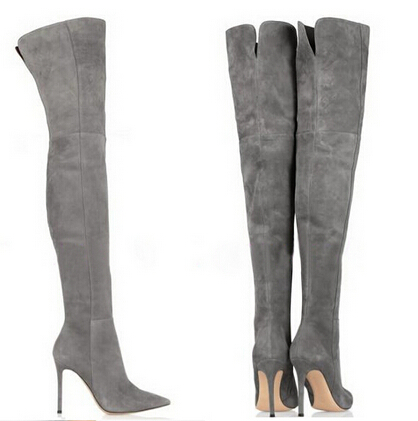 Wholesale Suede Boot High Heel Slim Thigh High Boots Grey Brown Black ...