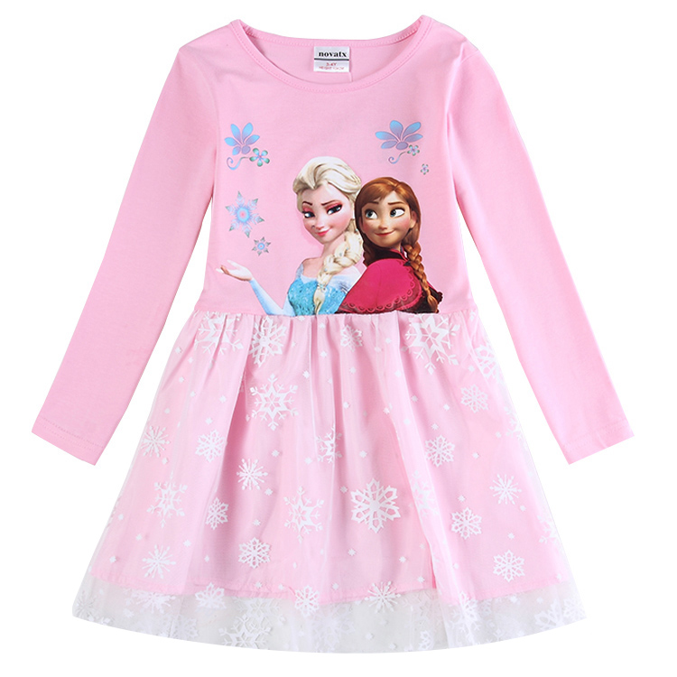 Frozen Girl Dress Cartoon Anna Elsa Printing Dress Baby Winter Cartoon Dress  Long Sleeve Princess Party Dresses H5709