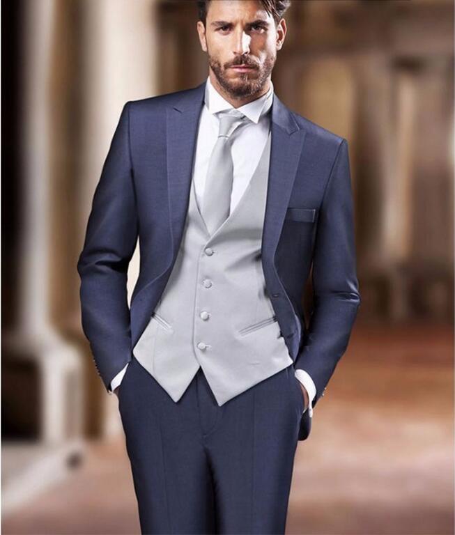 The New Style Men Suits Navy Blue Groom Suits Tuxedos Fashion Men ...
