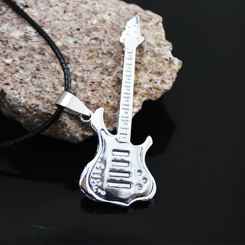 Fashion Cool Guitar Pendant Necklace Titanium Steel Music Guitar