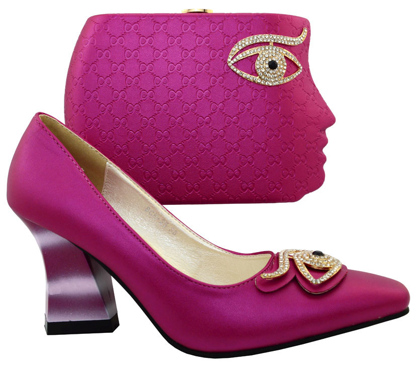 fuschia pink shoes and matching bag