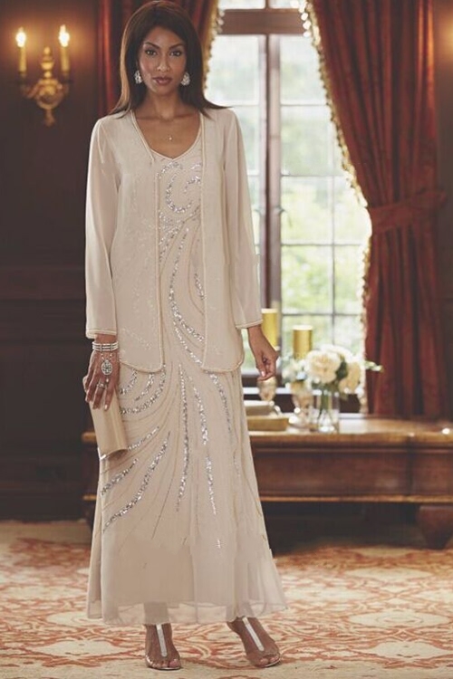 2022 Ankle Length Chiffon Mother Of The Bride Groom Dress With Long