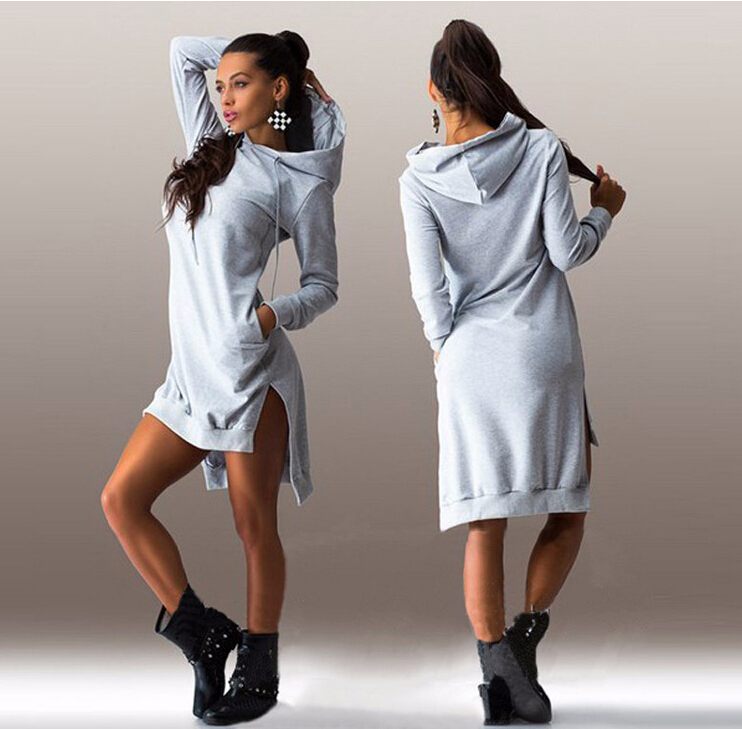 Womens Hooded Bodycon Sweatshirt Hoodies Long Sleeve Casual Jumper Sweater Dress