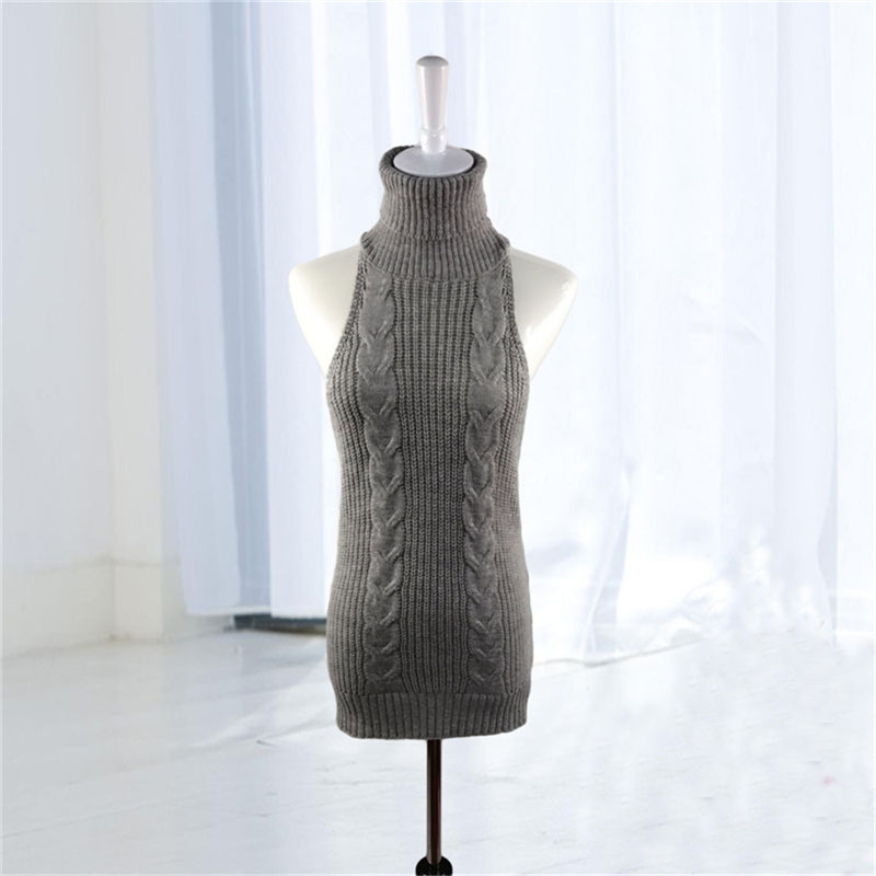 2017 Virgin Killer Sweater Japanese Sexy Sleeveless Turtleneck Backless Sweater High Neck Open 