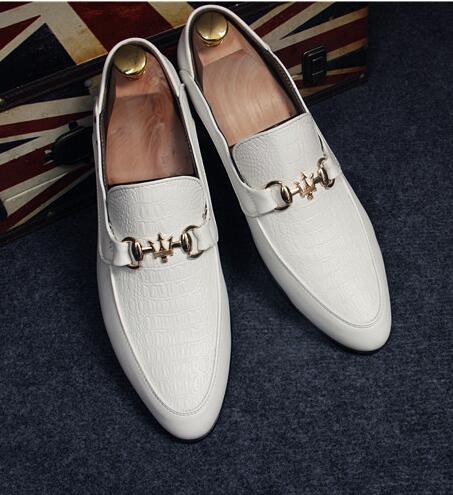 Fashion Pointed Toe Men Leather Shoes Breathable Slip On White Male ...
