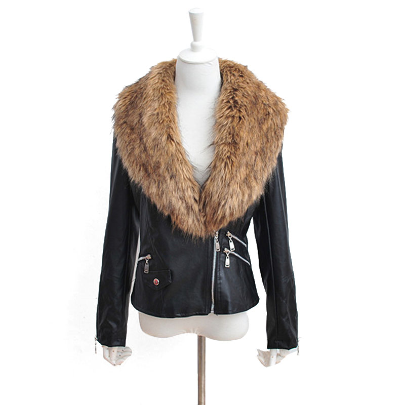plus size leather coat with fur collar