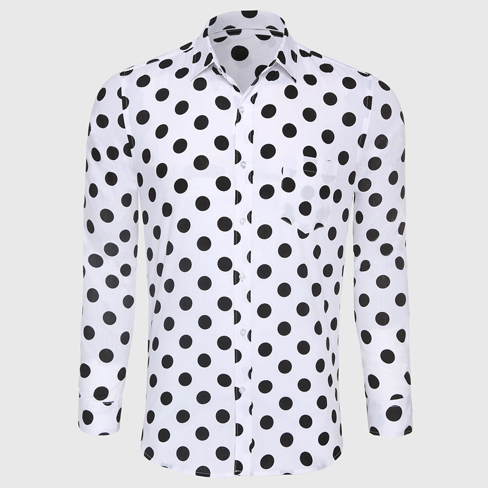 black and white polka dotted shirt
