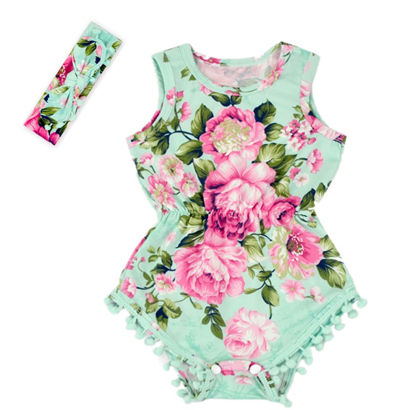 Kids Baby Girls One Piece Romper New Arrival Vintage Floral Jumpsuit Bodysuit with Free