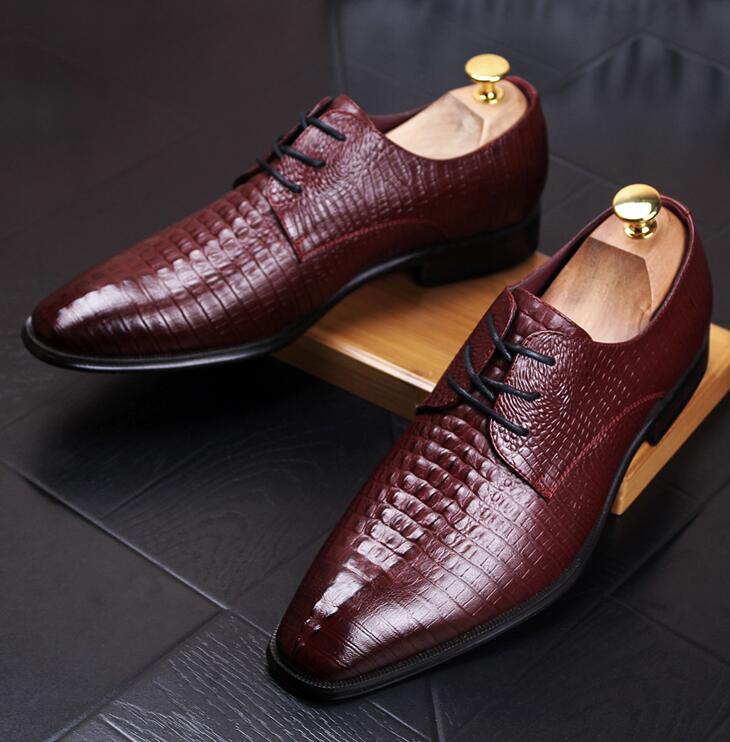 2018 Mens Dress Shoes Genuine Leather Black Burgundy Slip On Wedding
