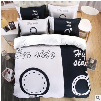 Her His Side Couple Bed Set,Popular CP Bedding Design Sets Black And