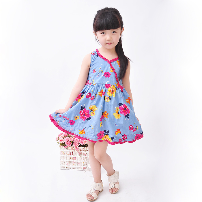 Children Girls Lace Sleeveless Dresses Summer Flowers Plants Pure ...