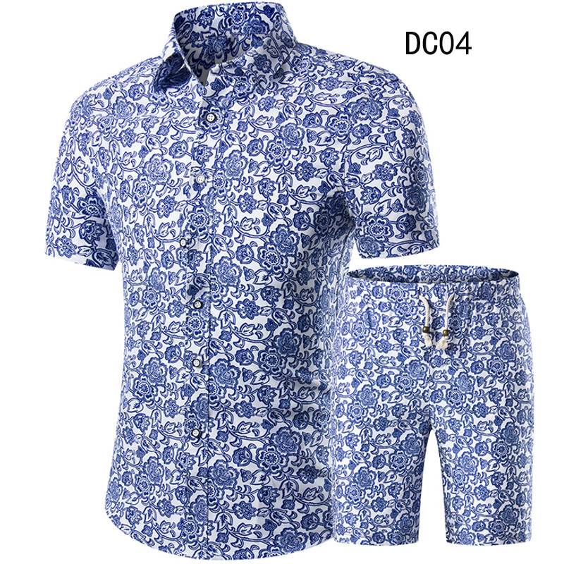 Mens Two Piece Sets Shirt+Shorts Man Printing Suit Sets Male Summer ...