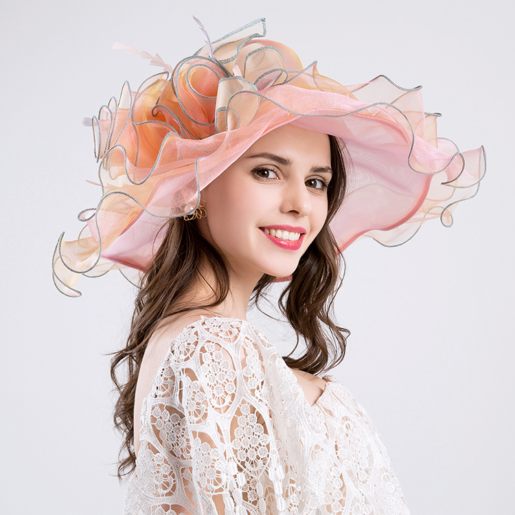 pink and orange wedding hats