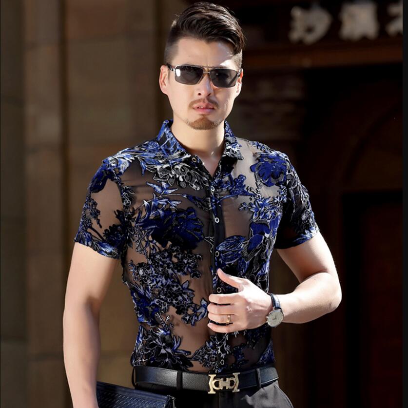 2017 2017 Brand Fashion Cool Designer Floral Mens See Through Shirts ...