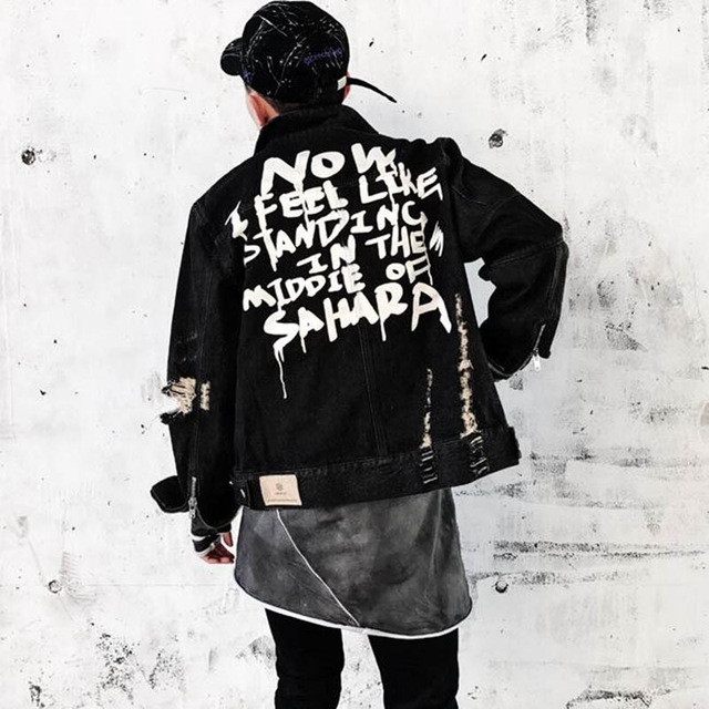 Autumn Men Graffiti Denim Jackets Hip 