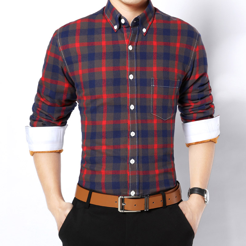 Wholesale- 2016 Winter Plaid Shirts Men Warm Velvet Long Sleeve Flannel ...