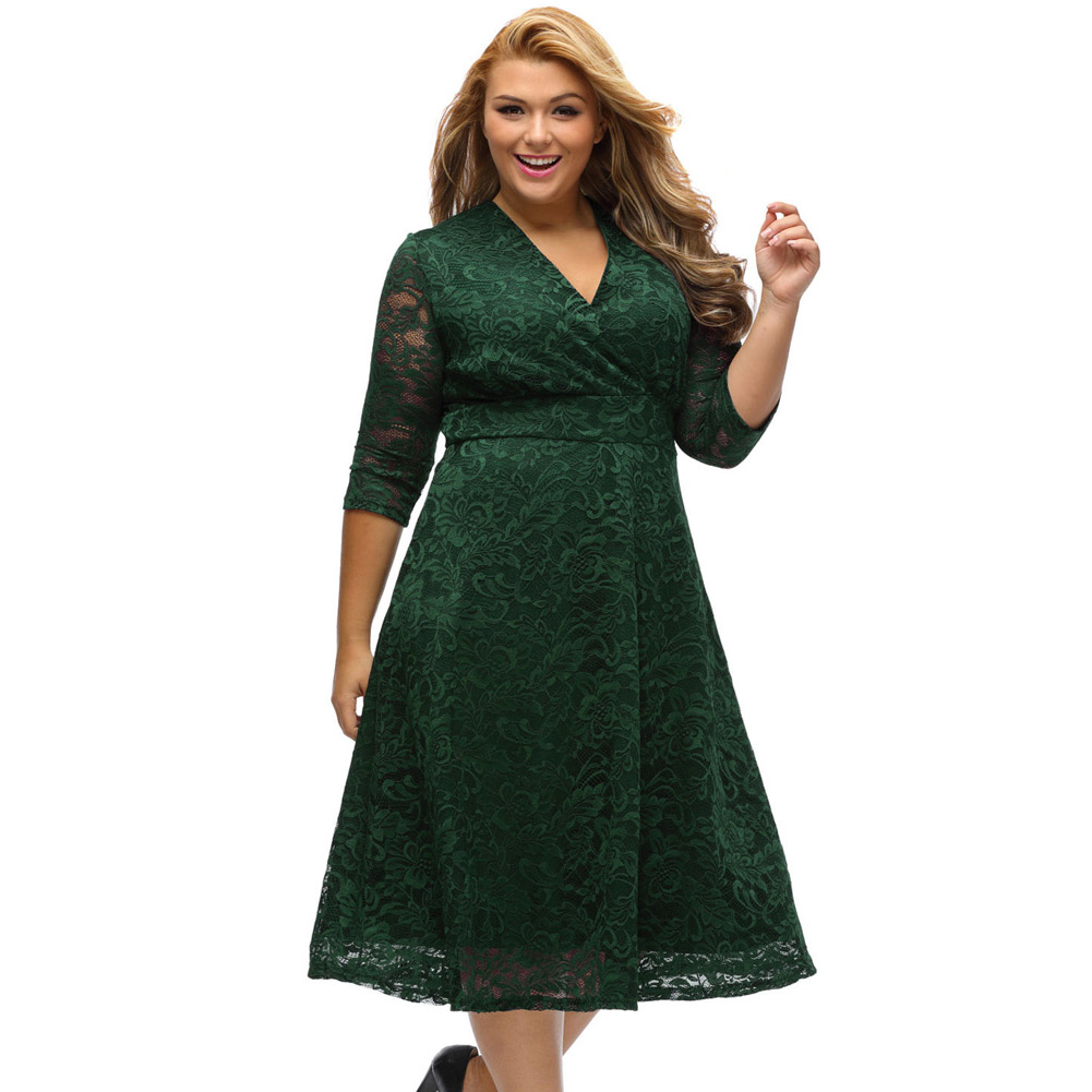 Plus Size Lace Cocktail Dresses Three Quarter Long Sleeves Maternity ...