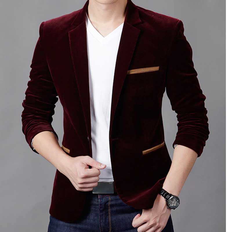 Wholesale Formal Male Blazer Men Suits Jackets Slim Fit One Button Wine