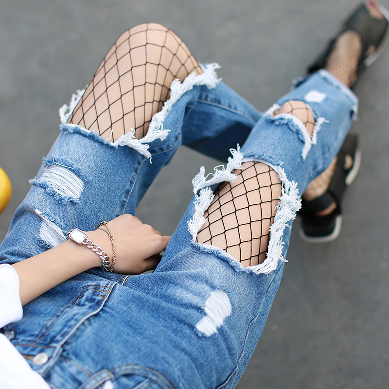 ripped jeans with net