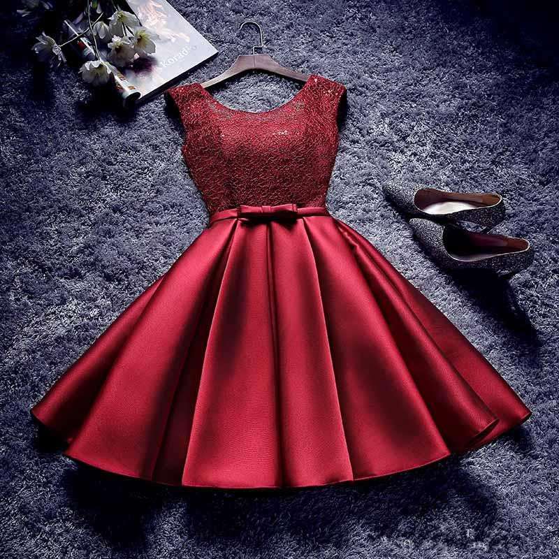 2017 Cheap Champagne Burgundy Silver Satin Short Bridesmaid Dresses Dollars Lace Cap Sleeves Maid of Honor Cocktail Party Dress under 50 2017 Cheap Champagne Burgundy Silver Satin Short Bridesmaid Dresses Dollars Lace Cap Sleeves Maid of Honor Cocktail Party Dress under 50