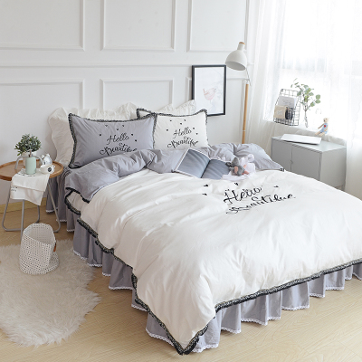 Pure White Cotton Solid Color Grey Brief Luxury Bedding Sets Hello