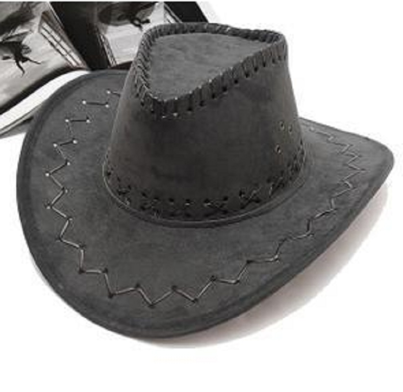 Vintage Mens Western Cowboy Faux Suede Leather Hat Wide Brim Costume