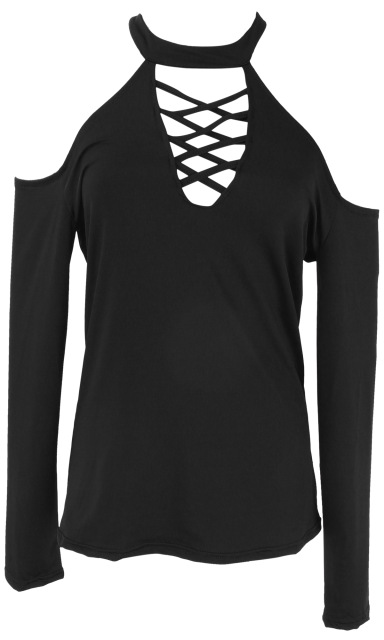 long sleeve shirt with cut out shoulders