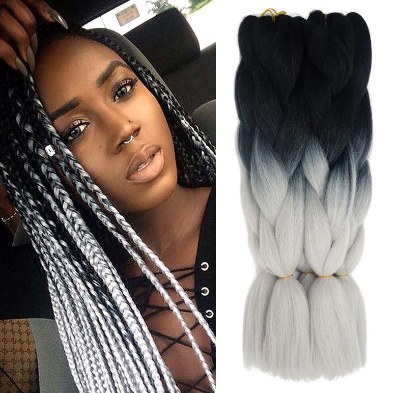 Marley Braid Hair Two Tone Purple Grey Blue Black Ombre Kanekalon