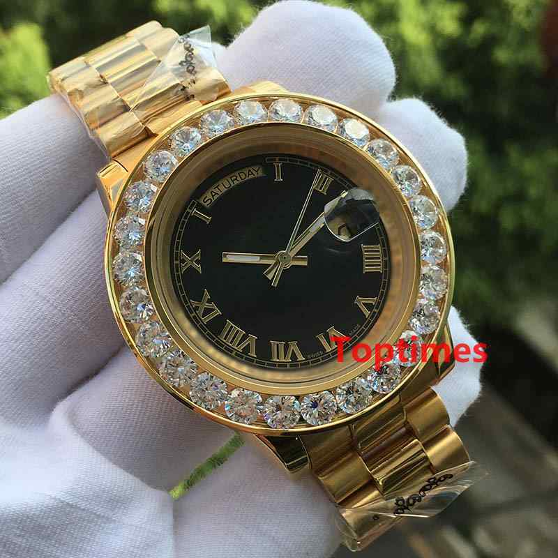 Lodowe żółte złote duże luksusowe luksusowe codzienne stali nierdzewne Prezydent Automatyczny Business Red Mens Diamond Watch zegarek watc250u