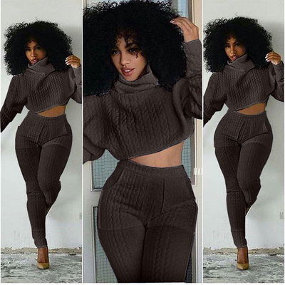 Women Two Pieces Set Knit Fitted Crop 