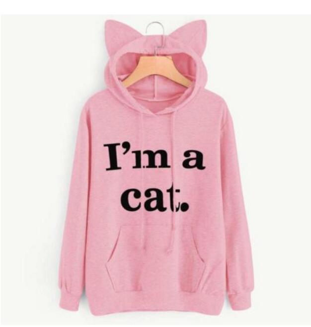 slogan print cat ear hoodie