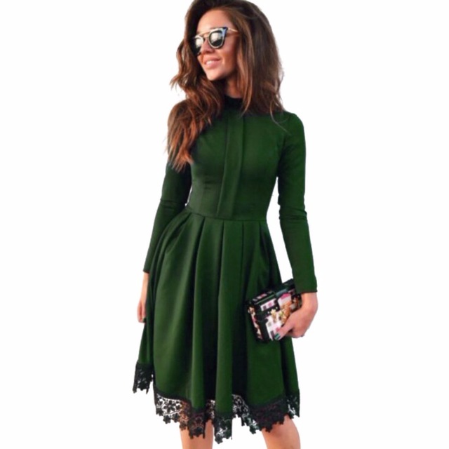 long sleeve green party dress