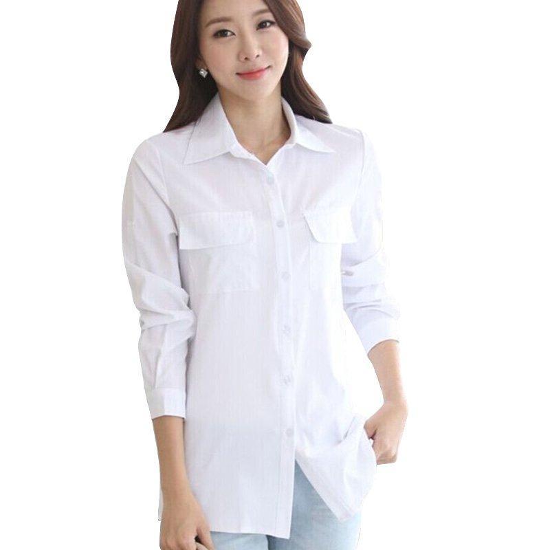 2018 Mujeres Blusa Blanca Larga Estilo Coreano Femenino Sólido Blusas Señoras Oficina Blusas De Manga Larga Camisa De 4,92 € | DHgate