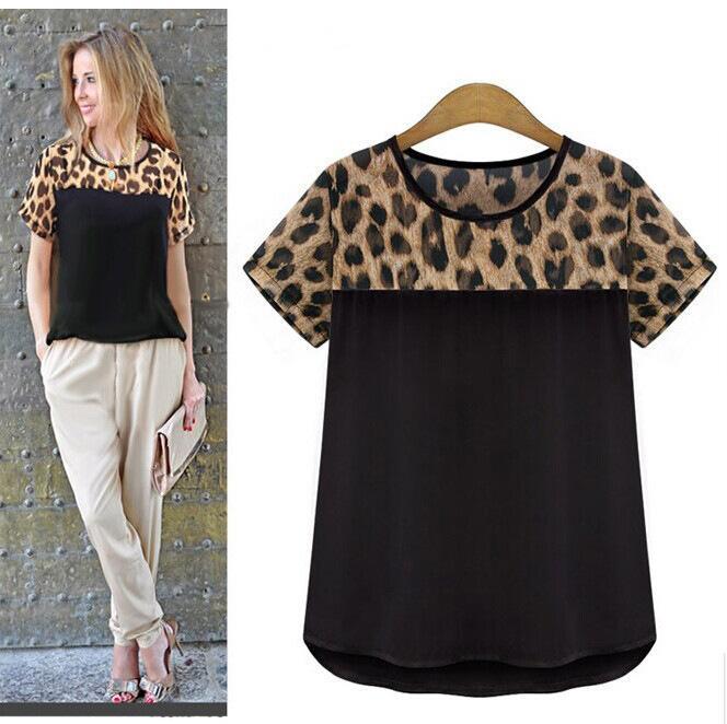 Blusas Para Mujer Estampado De Leopardo Manga Corta Camisas De Gasa Tops Para Mujer Ropa Casual Para Mujer 2015 Nuevo Verano Blanco Negro Blusas De 3,43 € | DHgate