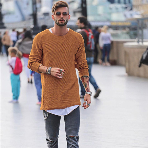 YYG Mens Autumn Winter Loose Crew Neck Long Sleeve Knitted Pullover Sweater