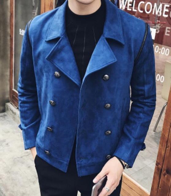 2017 Autumn Mens Double Breasted Suede 