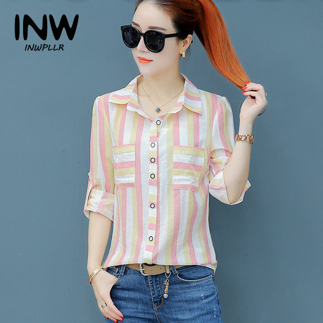 Compre Outono Raya Blusas Mujer 2019 Moda Camisas Listradas Mulheres Encabeça Femme Queda Manga Comprida Chiffon Blusa Mulheres Camisas Mujer De Angelyanyan, $131,86 | Pt.Dhgate.Com