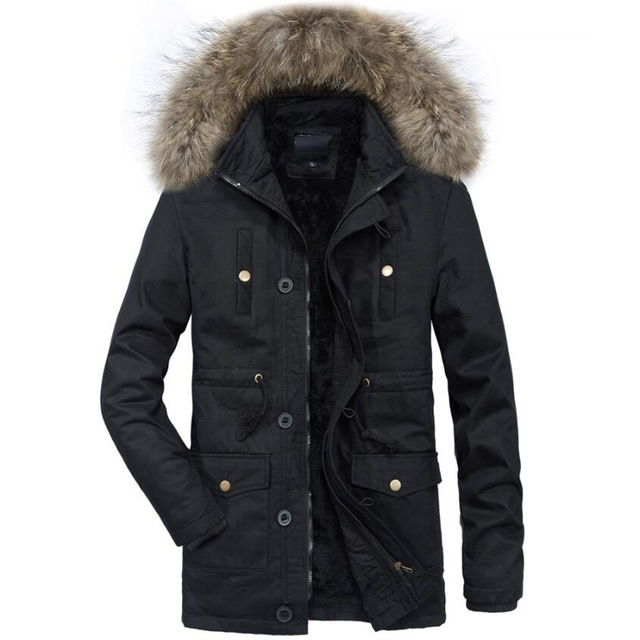 Winter Parka Men Casual Thicken Fur Cap 