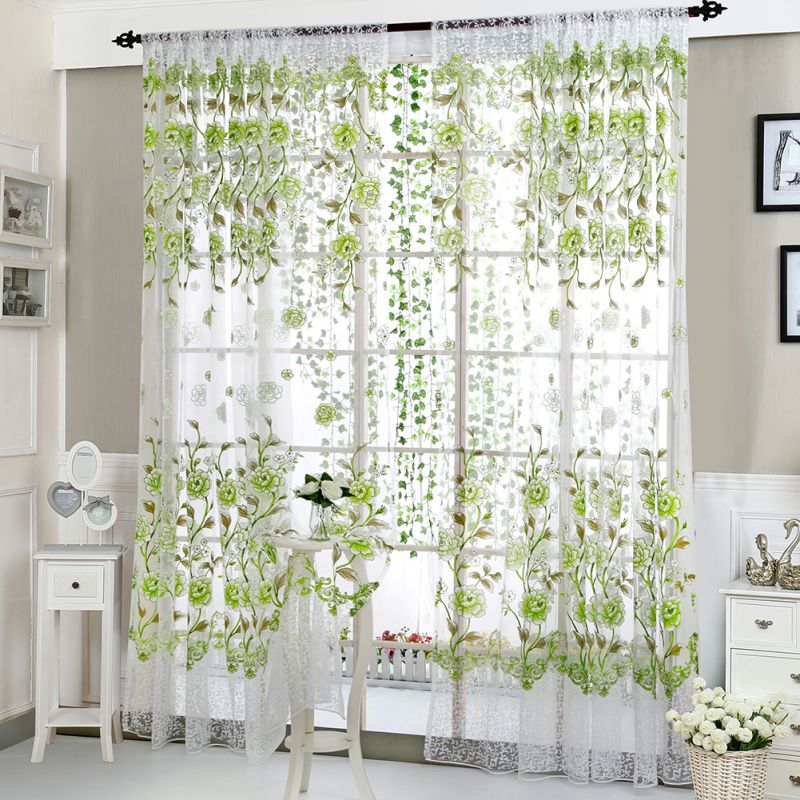Sheer Curtains Home Office Window Curtain Flower Print ...