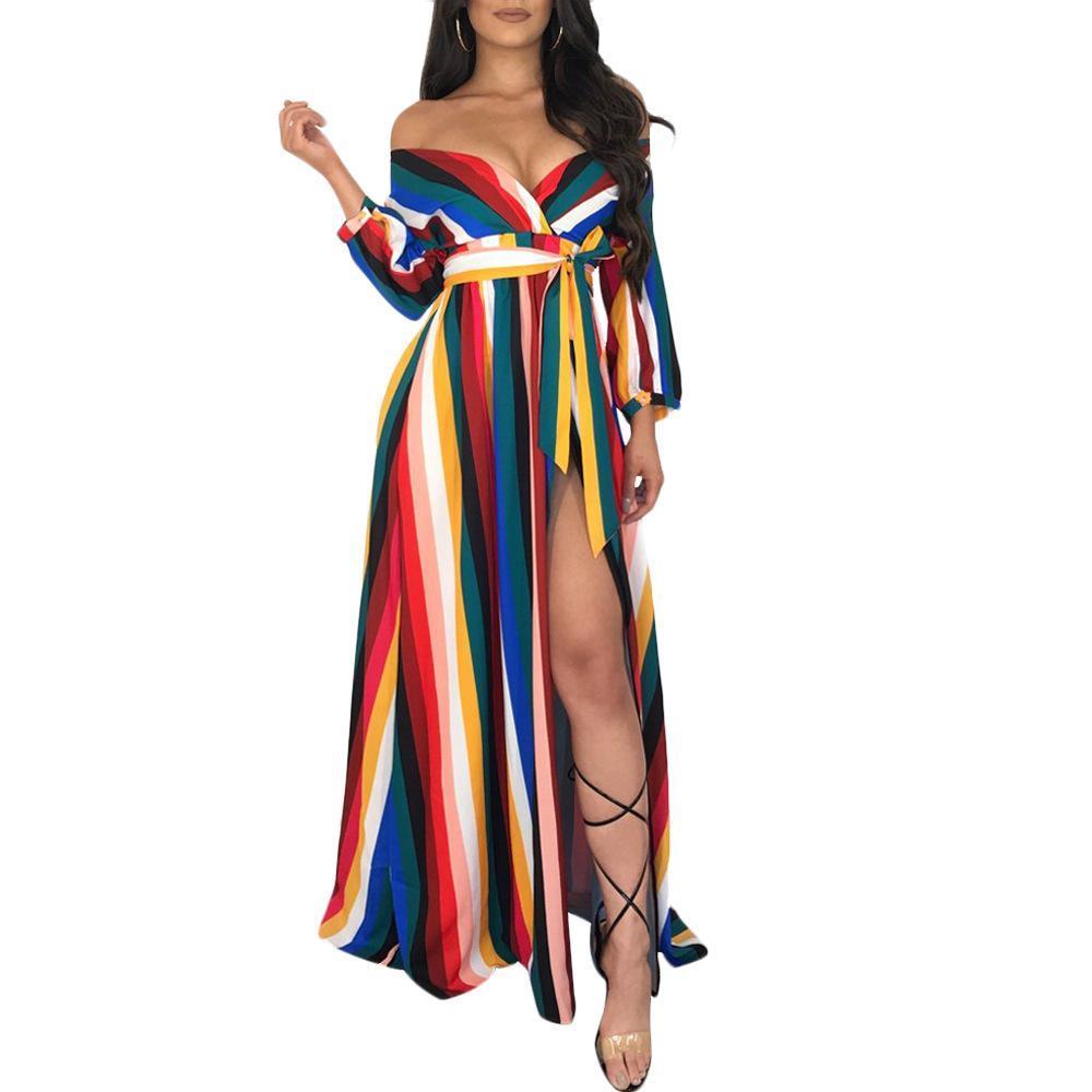 striped wrap hollow out maxi dress