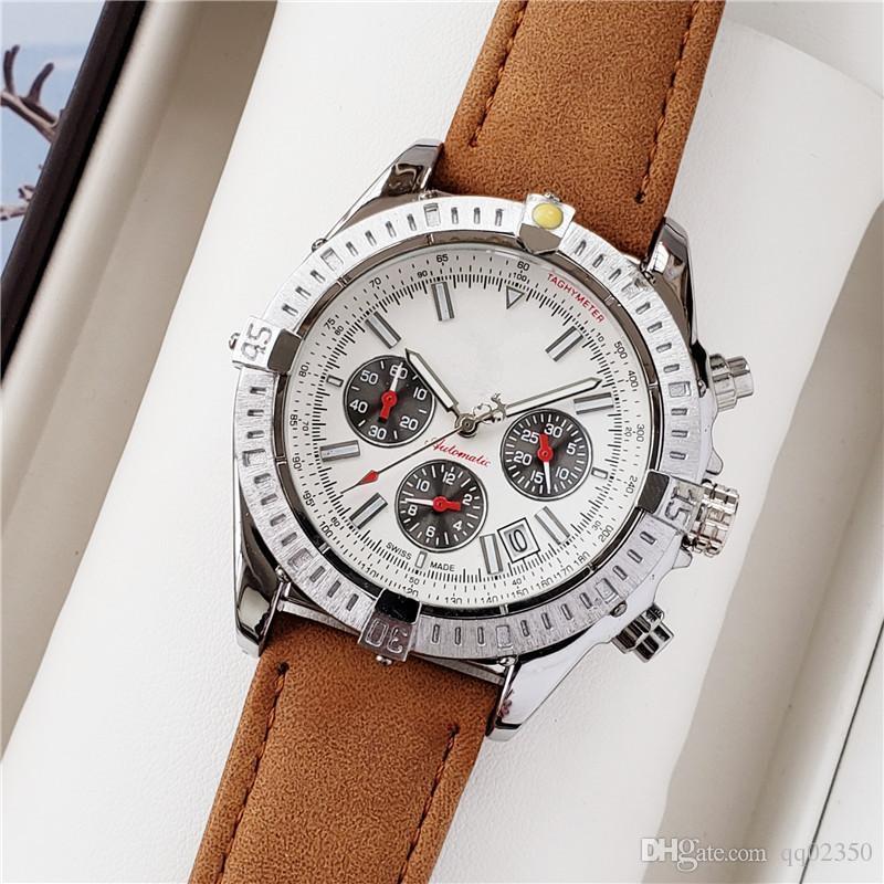 Classic Brand Silver Case Stainless Big Dial Luxury Mens Quartz Chronograph Wristwatch U Men