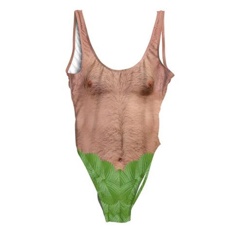 2019 Hot Funny Borat Printed One Piece Swimsuit Women Sexy Chest Hair