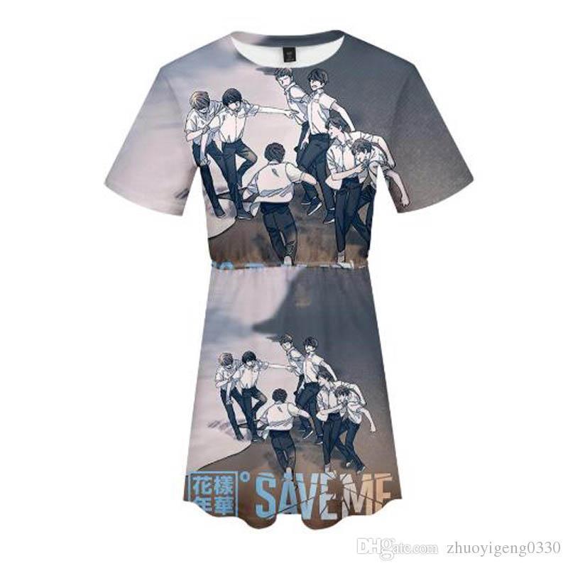 Bts Comics 3d Print Women Summer Casual Short Sleeve Dress Girl