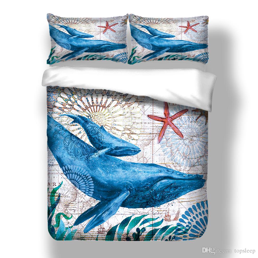 Blue Ocean Animals Bedding Set Twin Full Queen Size With Whale
