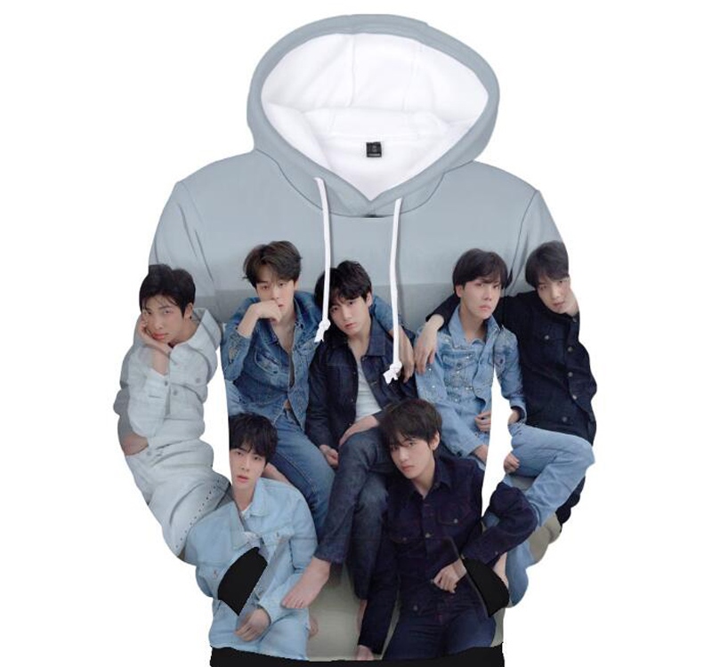 Kpop Unisex BTS Denim Printed Sudadera con Capucha Estampada Kpop Unisex BTS Denim Printed Sudadera con Capucha Estampada