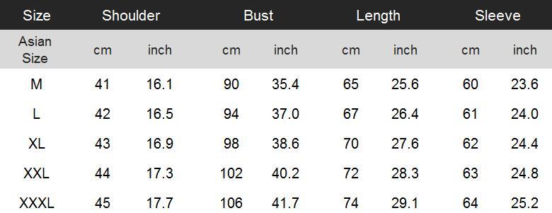 Size Chart Dress Shirt Men