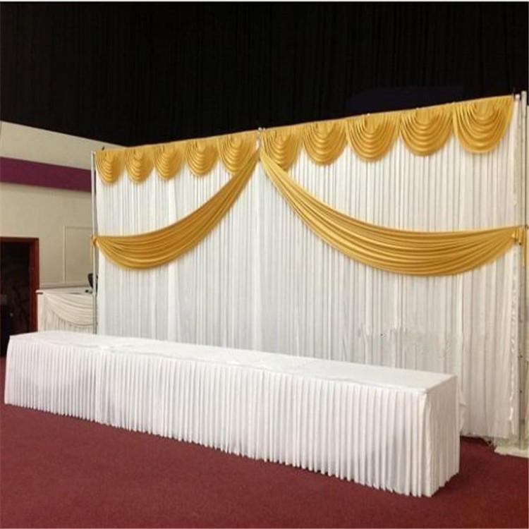 10ft 20ft White Color Wedding Backdrop Curtain With Swags Gold