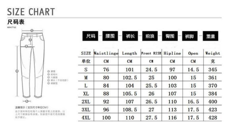 Men S Size Chart For Pants