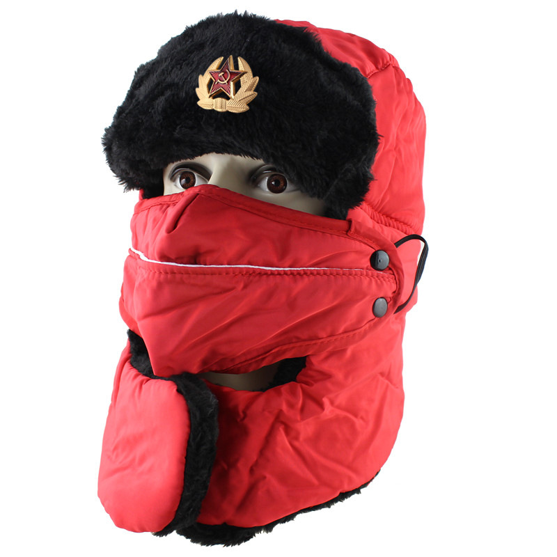BZNOO Unisexe Hiver Chapka Chapeaux De Bombardier D/'Insigne Militaire D/'Armée Soviétique pour Hommes Femmes Chapeau d/'hiver Russie Ushanka Chapeau
