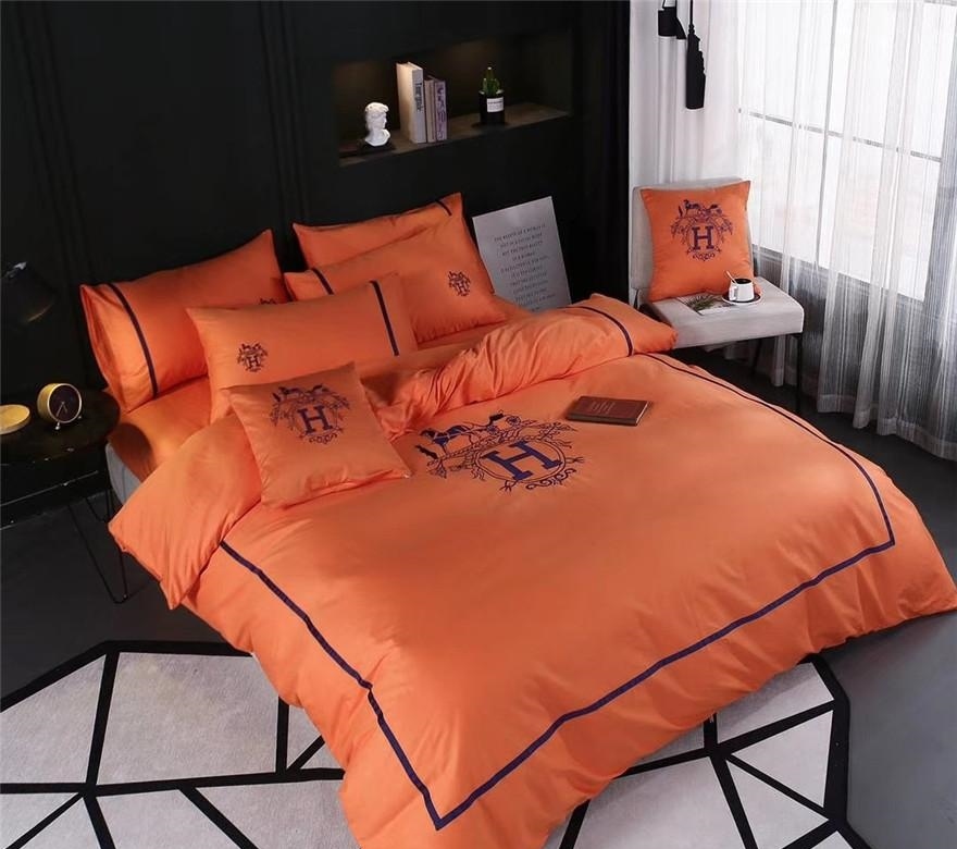Classics Orange Letter Bedding Suit Navy Queen King Size All